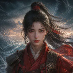 付离 一身紅色戎裝 目光堅毅 英姿颯爽的女子