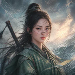 于共 一襲飄逸綠衣 背負長劍 滿身俠氣的女子
