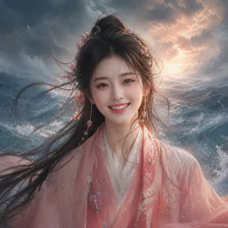 流光 穿著粉色衣裙 笑容面驗 天真燦爛的少女