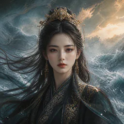 老五 著黛色衣裙 頭戴金冠 滿身貴氣的年輕女子